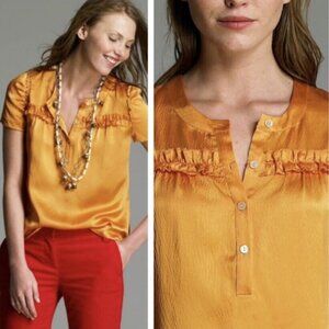 J Crew 4 Golden Yellow Silk‎ Hammered Ruffle Top Preppy Twee MARCELLA